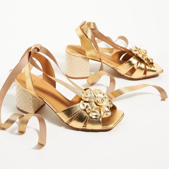 Anthropologie Katerina Heeled Sandals - gold